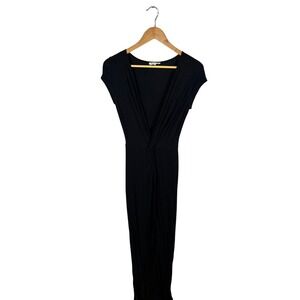 Rolia Coster Maxi Dress Womens Small Black Deep V Neck Knot Front Cap Sleeve